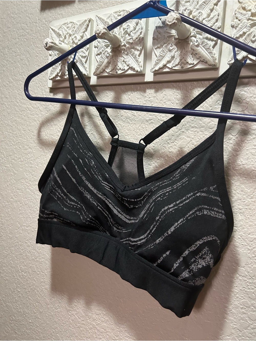 PINK Victoria's Secret Black Patterned Strappy Bralette with Silver Accents